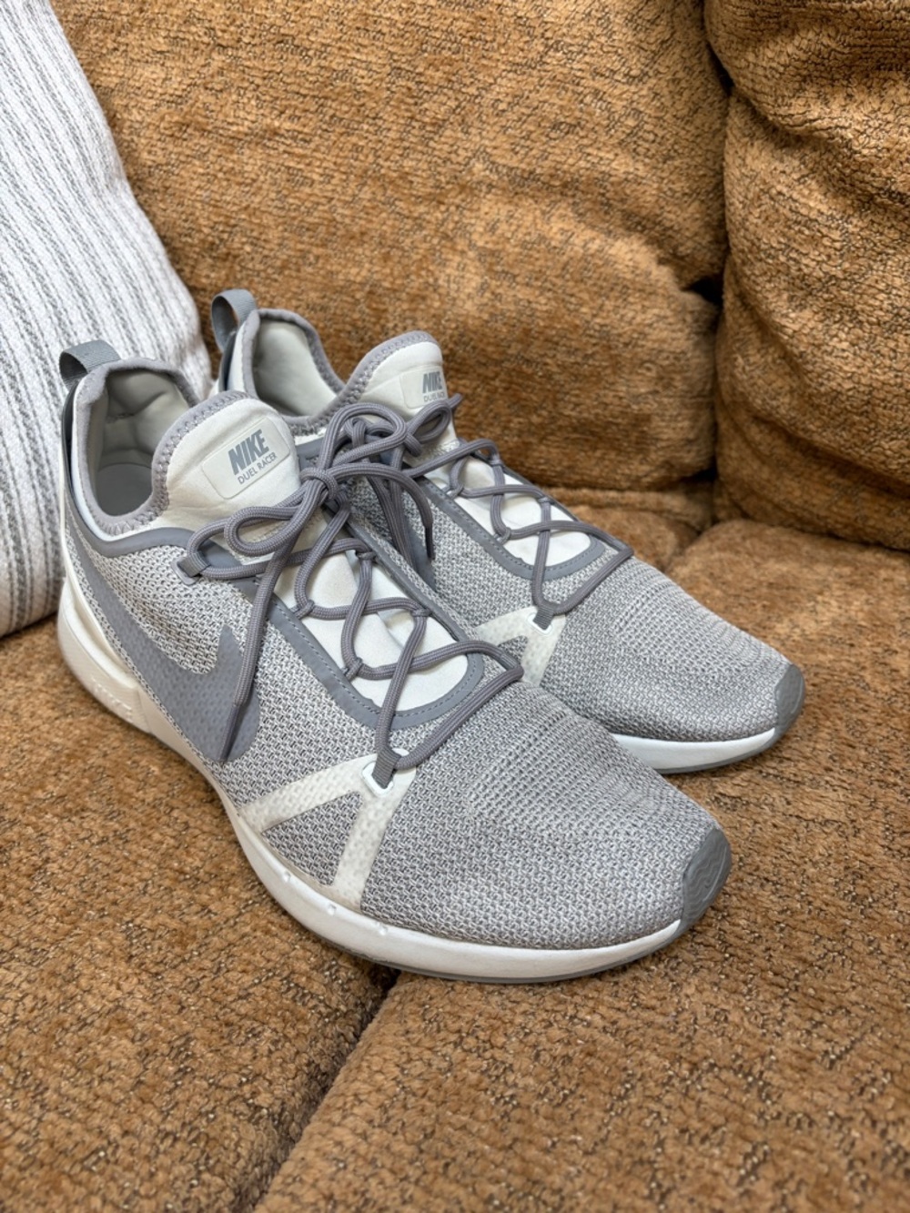 Nike Light Grey and gray-green sneakers. 13